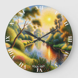 Reloj Redondo Grande Fantasy Cute Pointillism Landscape River