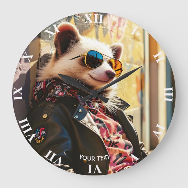 Reloj Redondo Grande Fantasy Cute Posum Leather Jacket (Anverso)