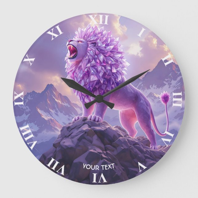 Reloj Redondo Grande Fantasy Cute Purple Amethyst Lion (Anverso)