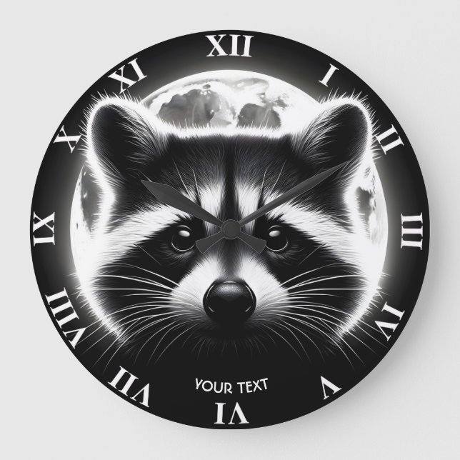 Reloj Redondo Grande Fantasy Cute Racoon Face Moon (Anverso)
