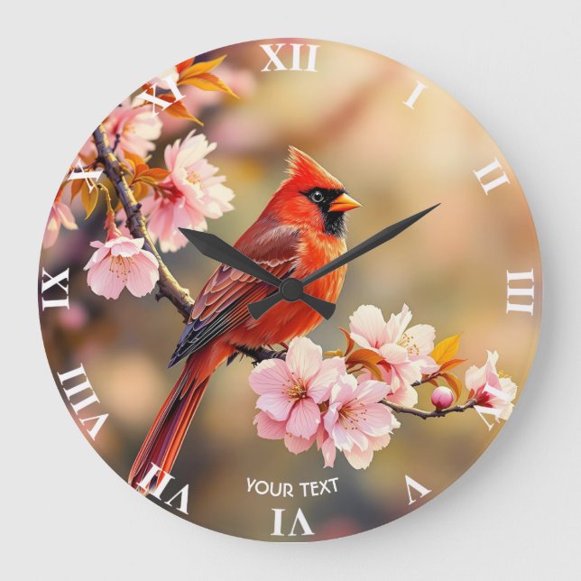 Reloj Redondo Grande Fantasy Cute Red Bird Cherry (Anverso)