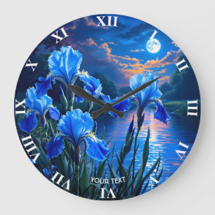 Reloj Redondo Grande Fantasy Cute River Blue Irises