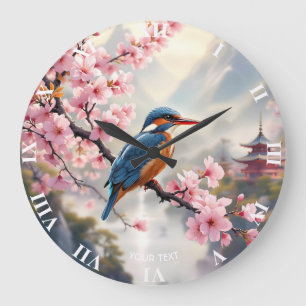 Reloj Redondo Grande Fantasy Cute Sakura Bird Blue