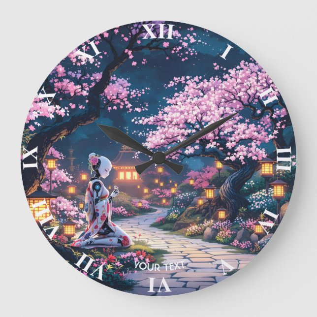 Reloj Redondo Grande Fantasy Cute Sakura Cyborg Chica (Anverso)