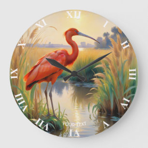 Reloj Redondo Grande Fantasy Cute Scarlet Ibis por la noche