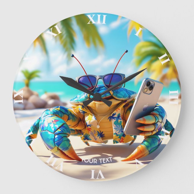 Reloj Redondo Grande Fantasy Cute Shell Crab Beach (Anverso)