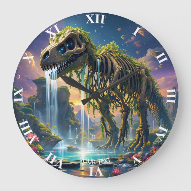 Reloj Redondo Grande Fantasy Cute Skeleton Dinosaur Garden (Anverso)