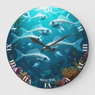 Reloj Redondo Grande Fantasy Cute Skeleton Fish School