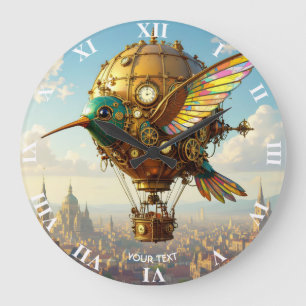 Reloj Redondo Grande Fantasy Cute Steampunk Bird Sky