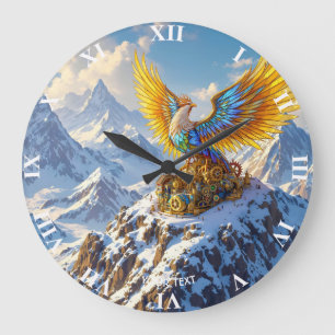 Reloj Redondo Grande Fantasy Cute Steampunk Mountains Phoenix