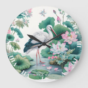 Reloj Redondo Grande Fantasy Cute Stork Flowk Lake