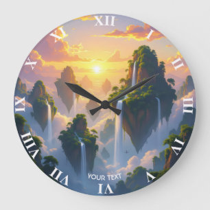 Reloj Redondo Grande Fantasy Cute Sunset Islands Waterfalls