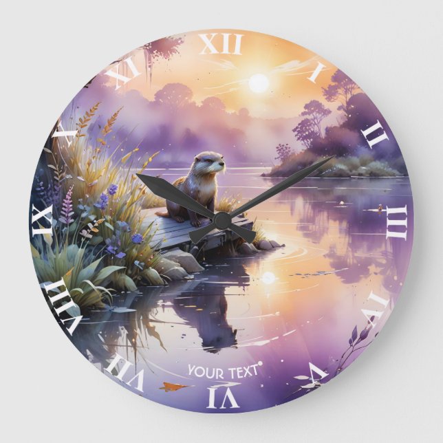 Reloj Redondo Grande Fantasy Cute Sunset Purple Lake (Anverso)