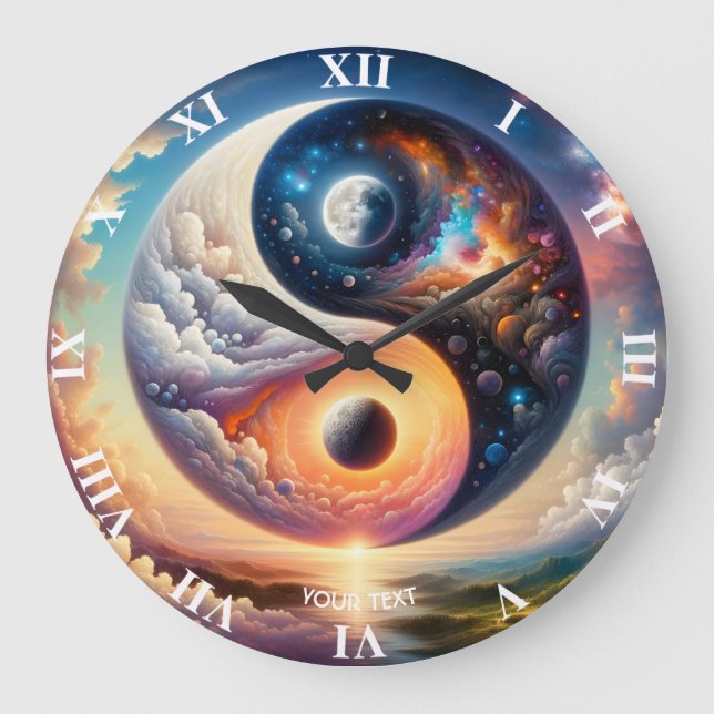 Reloj Redondo Grande Fantasy Cute Surreal Yin Yang (Anverso)