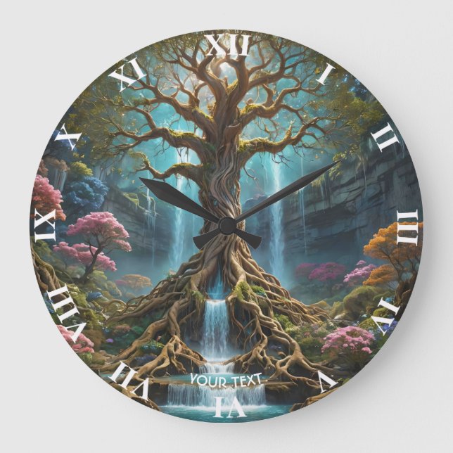 Reloj Redondo Grande Fantasy Cute Tree Waterfall Forest (Anverso)