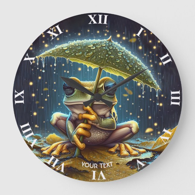 Reloj Redondo Grande Fantasy Cute Umbrella Rana (Anverso)