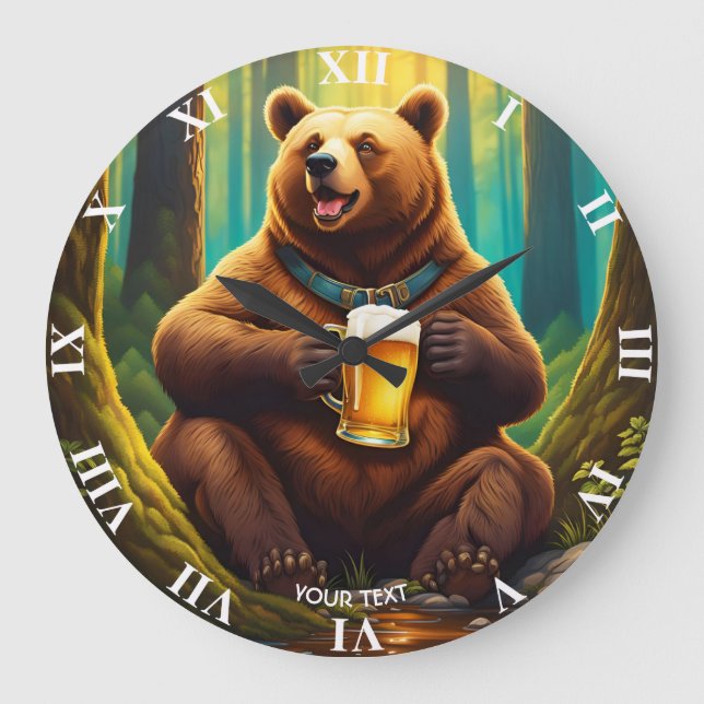 Reloj Redondo Grande Fantasy Cute Vivid Bear Beer Forest (Anverso)