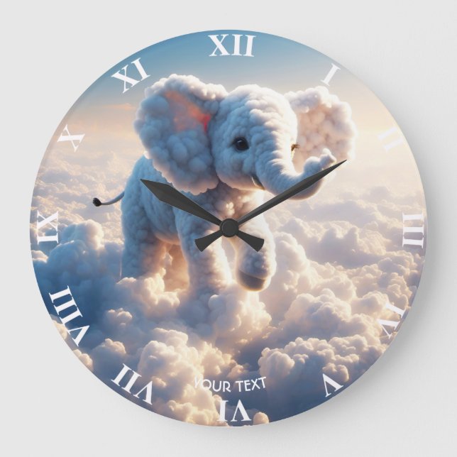 Reloj Redondo Grande Fantasy Cute Vivid Cloud Elephant Sky (Anverso)