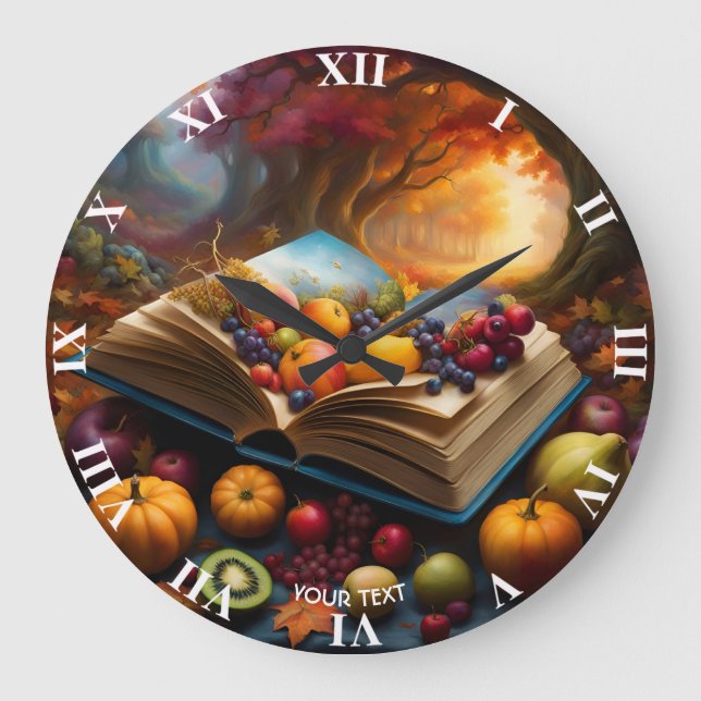 Reloj Redondo Grande Fantasy Cute Vivid Fall Harvest Festival (Anverso)