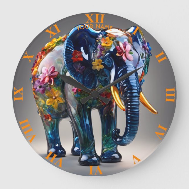 Reloj Redondo Grande Fantasy Cute Vivid Glass Blowant Elephant (Anverso)