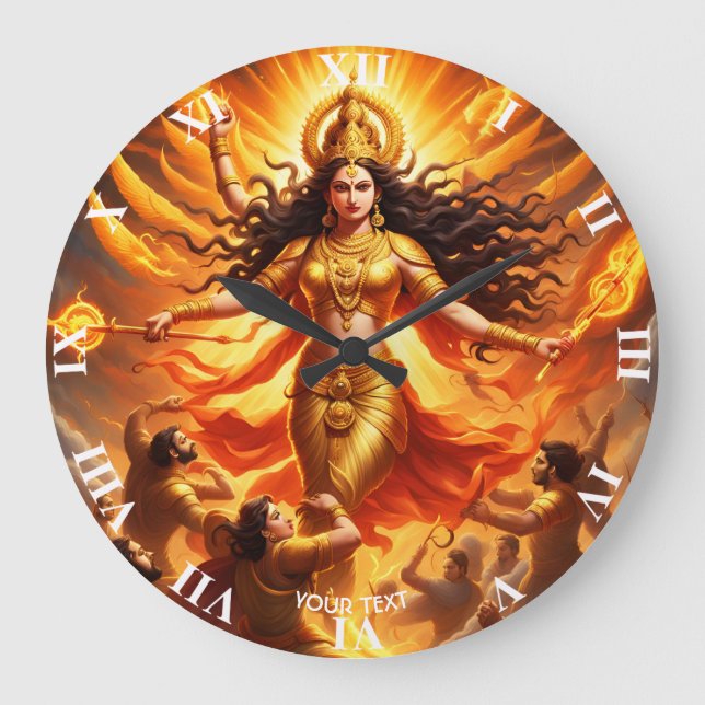 Reloj Redondo Grande Fantasy Cute Vivid Goddess Durga Battle (Anverso)