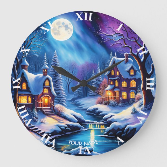 Reloj Redondo Grande Fantasy Cute Vivid Navidades noche de invierno (Anverso)