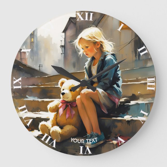 Reloj Redondo Grande Fantasy Cute Vivid Sad Chica Bear (Anverso)