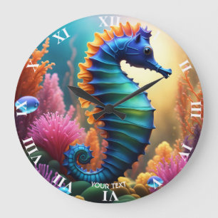 Reloj Redondo Grande Fantasy Cute Vivid Seahorse Flowers