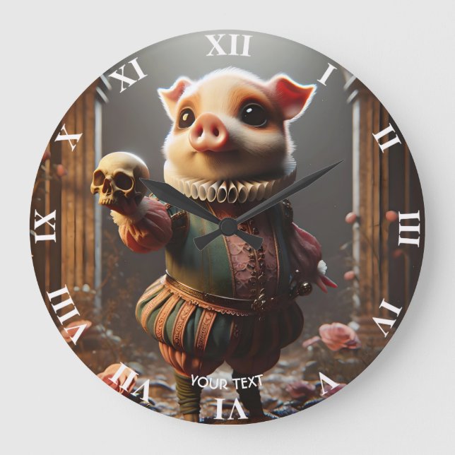 Reloj Redondo Grande Fantasy Cute Wacky Head Pig (Anverso)