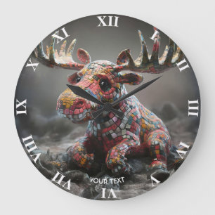 Reloj Redondo Grande Fantasy Cute Wacky Mosaic Moose