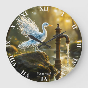 Reloj Redondo Grande Fantasy Cute Waterbird Agua Translúcida