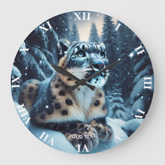 Reloj Redondo Grande Fantasy Cute Winter Snow Leopard (Anverso)