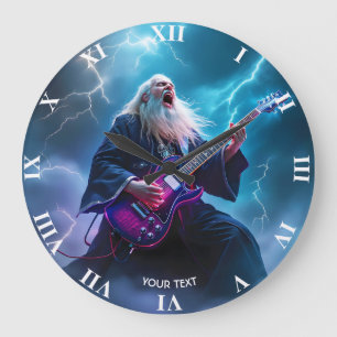 Reloj Redondo Grande Fantasy Cute Wizard Jugando guitarra