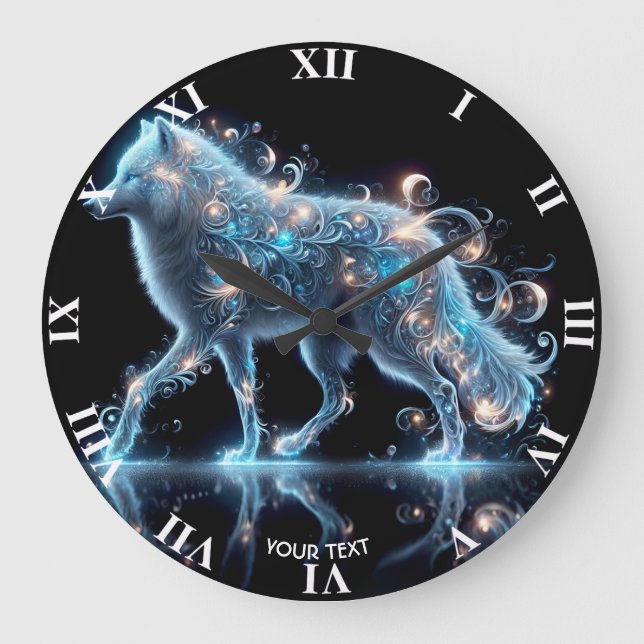Reloj Redondo Grande Fantasy Cute Wolf Blue Reflection (Anverso)
