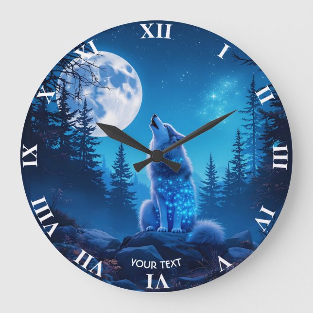 Reloj Redondo Grande Fantasy Cute Wolf Doble exposición (Anverso)