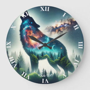 Reloj Redondo Grande Fantasy Cute Wolf Forest Space