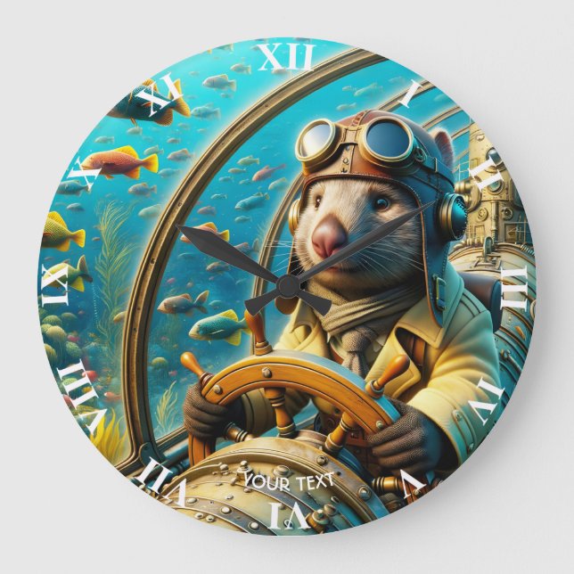 Reloj Redondo Grande Fantasy Cute Wombat Pilot Subacuático (Anverso)