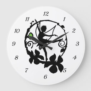Reloj Redondo Grande Fantasy Fairy Dancing Black White Silhouette