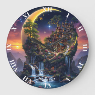 Reloj Redondo Grande Fantasy Moon Waterfall Forest