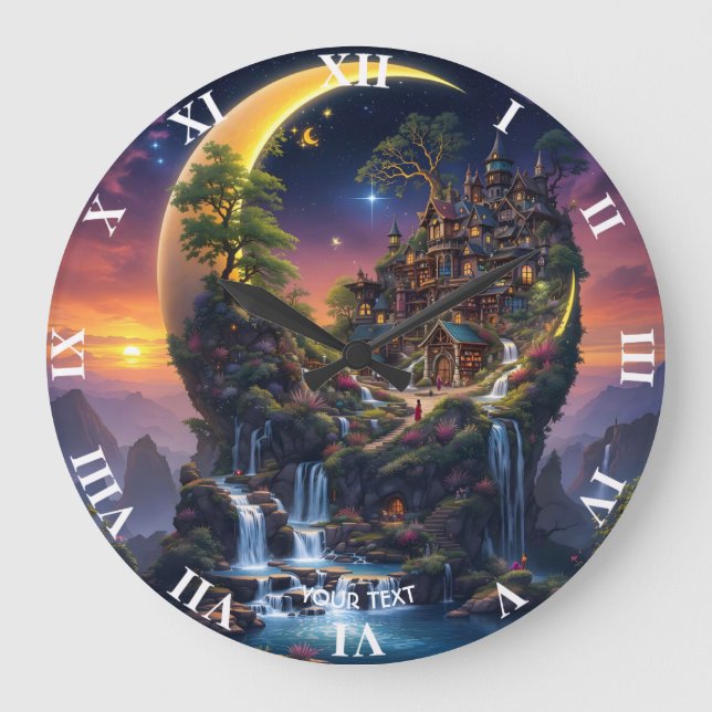Reloj Redondo Grande Fantasy Moon Waterfall Forest (Anverso)