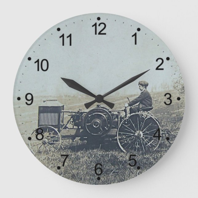 Reloj Redondo Grande Farm Boy & Antiguo Tractor (Anverso)