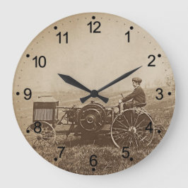 Reloj Redondo Grande Farm Boy & Antiguo Tractor Brown