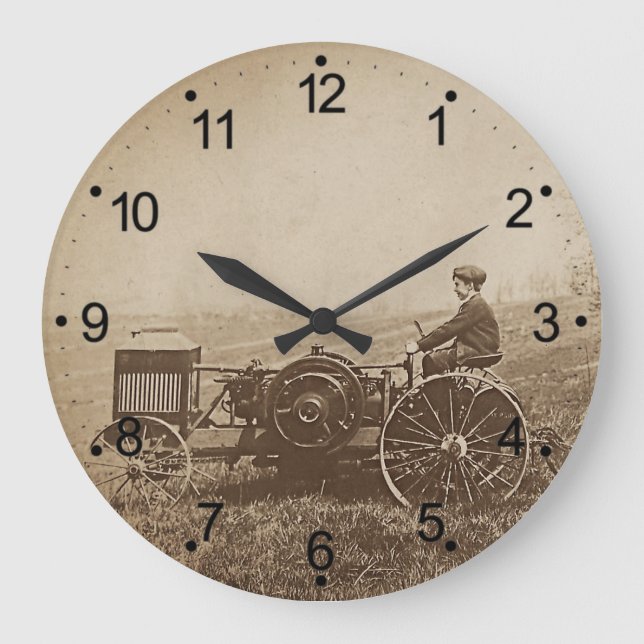Reloj Redondo Grande Farm Boy & Antiguo Tractor Brown (Anverso)