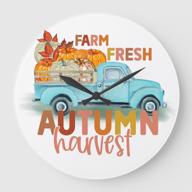 Reloj Redondo Grande Farm Fresh Autumn Harvest Quote (Anverso)