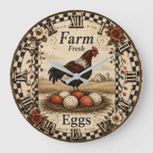 Reloj Redondo Grande Farm Fresh Eggs Rustic Nest Vintage Farmhouse
