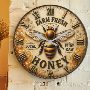 Reloj Redondo Grande Farm Fresh Honey Bee Beekeeping Farmhouse Decor