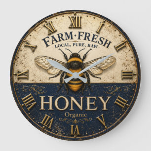 Reloj Redondo Grande Farm Fresh Honey Bee Beekeeping Farmhouse Kitchen