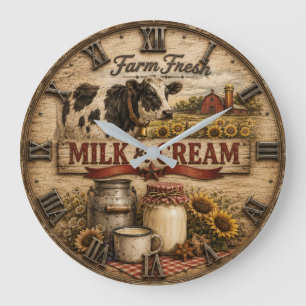 Reloj Redondo Grande Farm Fresh Milk & Cream Rustic Dairy Farm