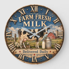 Reloj Redondo Grande Farm Fresh Milk Dairy Cow Rustic Farmhouse Barn