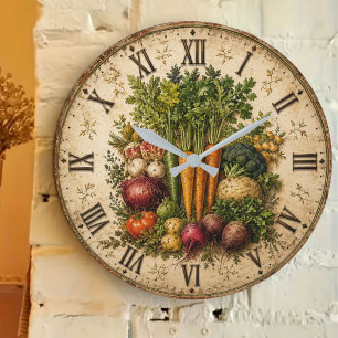 Reloj Redondo Grande Farm Fresh Vegetables Rustic Farmhouse Kitchen